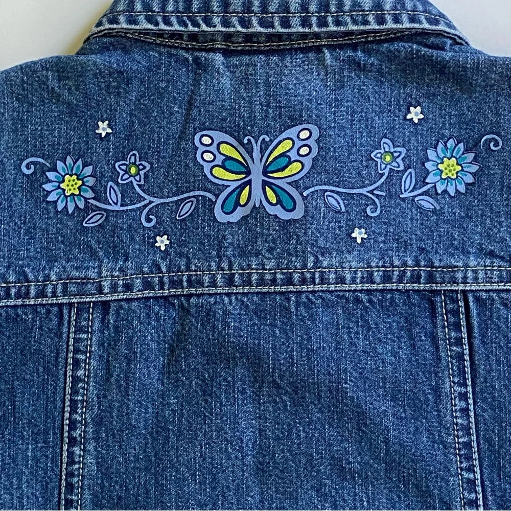 Vintage OSHKOSH Vest 3T Blue 90s Girls Denim Jeans Butterflies USA EUC snaps